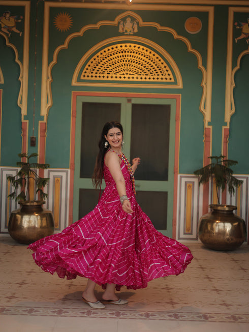 Rani Pink Chinon Anarkali Dress 193666 Back View