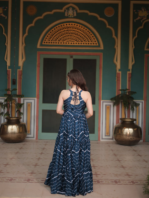 Teal Chinon Anarkali Dress 193668 Back View