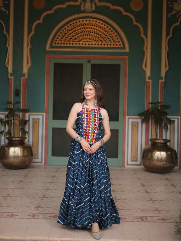 Teal Chinon Anarkali Dress 193668