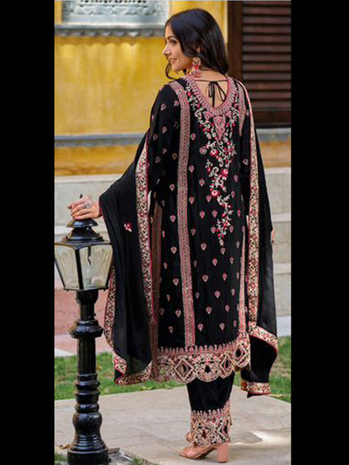 Black Hevay Pure Chinon Pant Suit 193669 Closure View