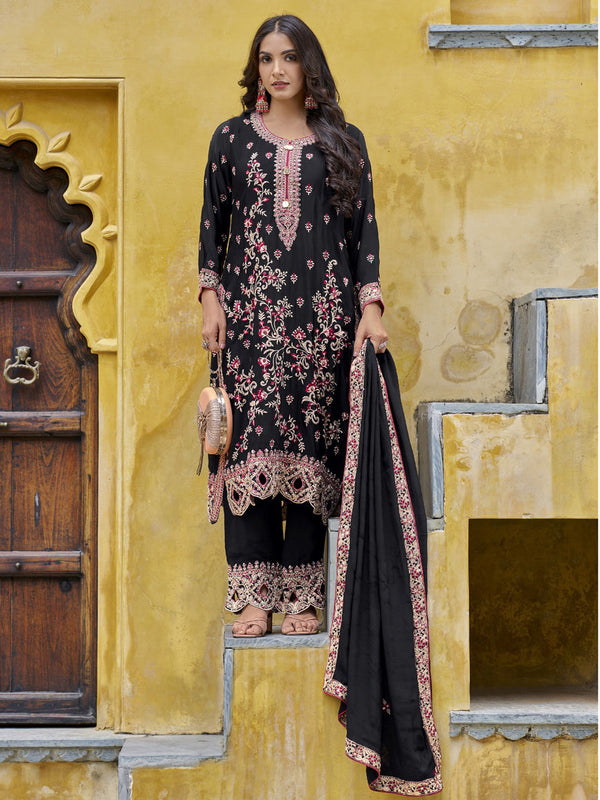 Black Hevay Pure Chinon Pant Suit 193669