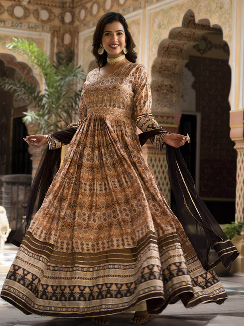 Multi Dola Silk Anarkali Dress 193678 Closure View