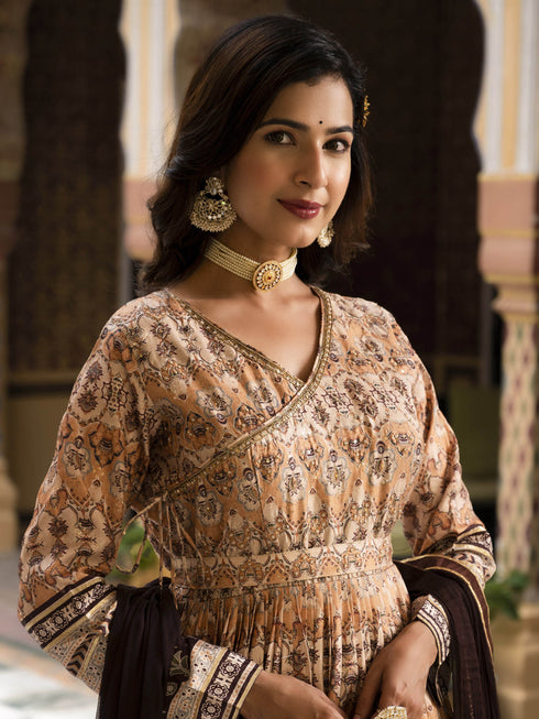 Multi Dola Silk Anarkali Dress 193678 Salwar Kameez