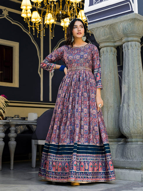 Multi Dola Silk Anarkali Dress 193679 Closure View