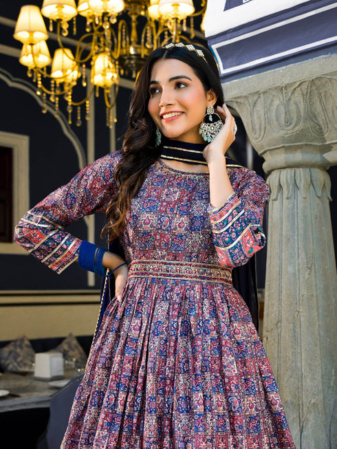 Multi Dola Silk Anarkali Dress 193679 Salwar Kameez