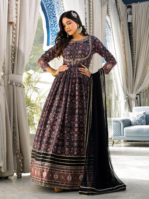 Multi Dola Silk Anarkali Dress 193680 Closure View