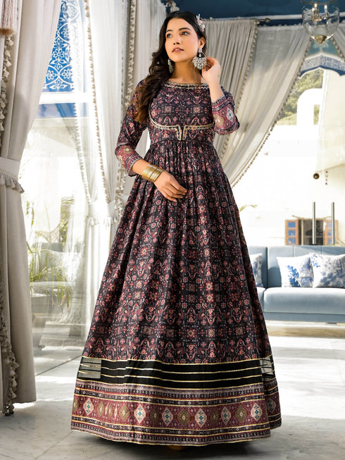 Multi Dola Silk Anarkali Dress 193680 Back View
