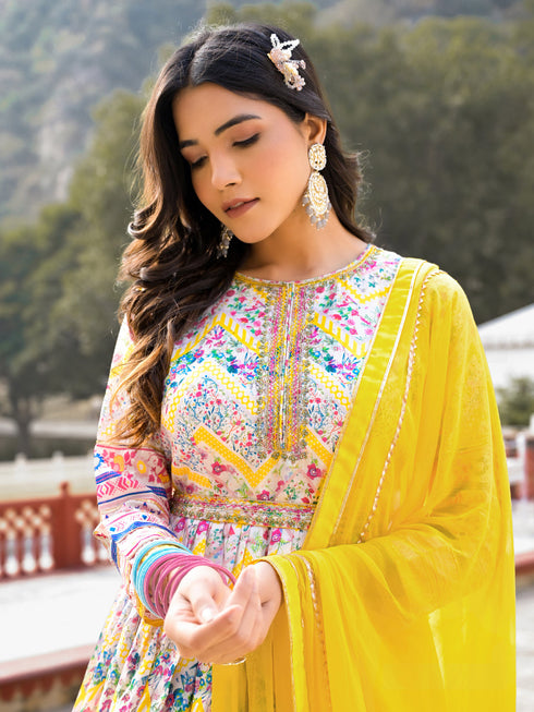 Multi Dola Silk Anarkali Dress 193681 Back View