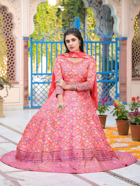 Multi Dola Silk Anarkali Dress 193697 Closure View