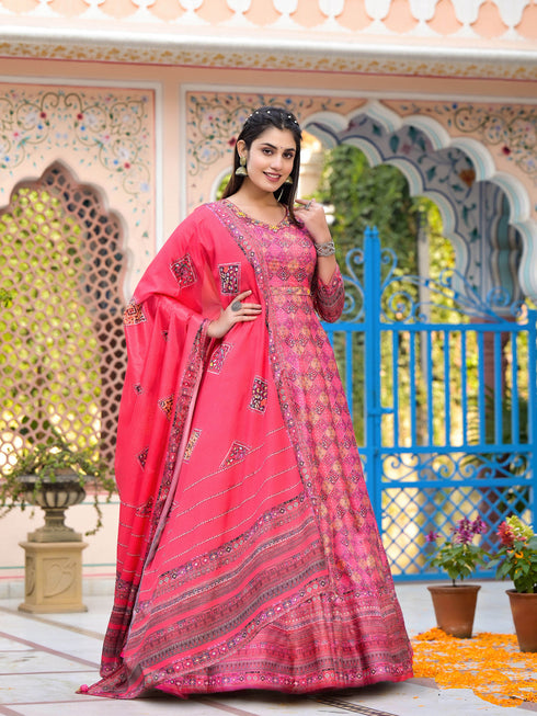 Multi Dola Silk Anarkali Dress 193699
