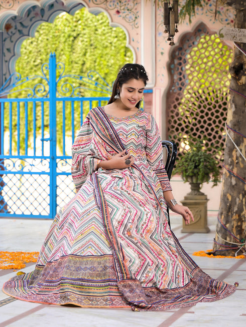 Multi Dola Silk Anarkali Dress 193700 Closure View