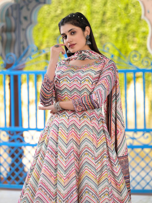 Multi Dola Silk Anarkali Dress 193700 Back View