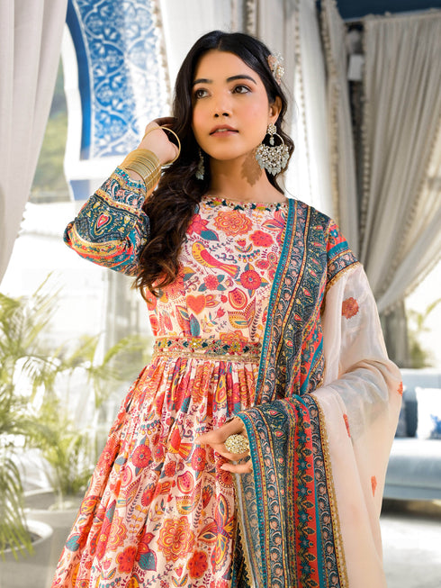 Multi Soft Dola Silk Anarkali Dress 193701 Closure View