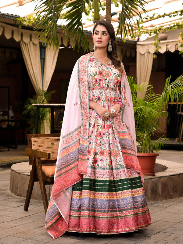 Multi Soft Dola Silk Anarkali Dress 193703