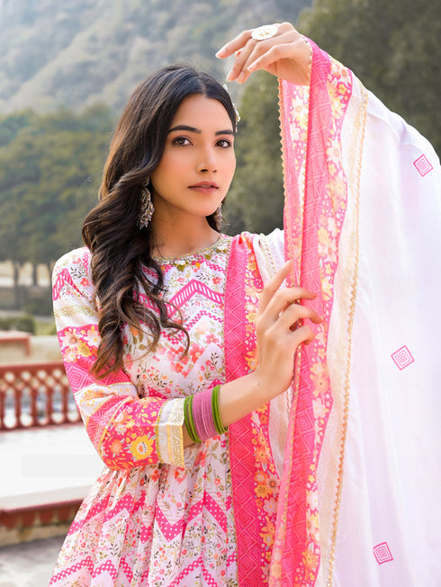 Multi Soft Dola Silk Anarkali Dress 193704 Closure View