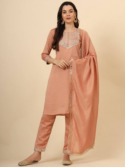 Peach Vichitra Silk Pant Suit 193719