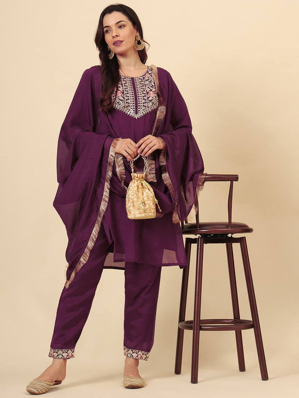 Purple Vichitra Silk Pant Suit 193720