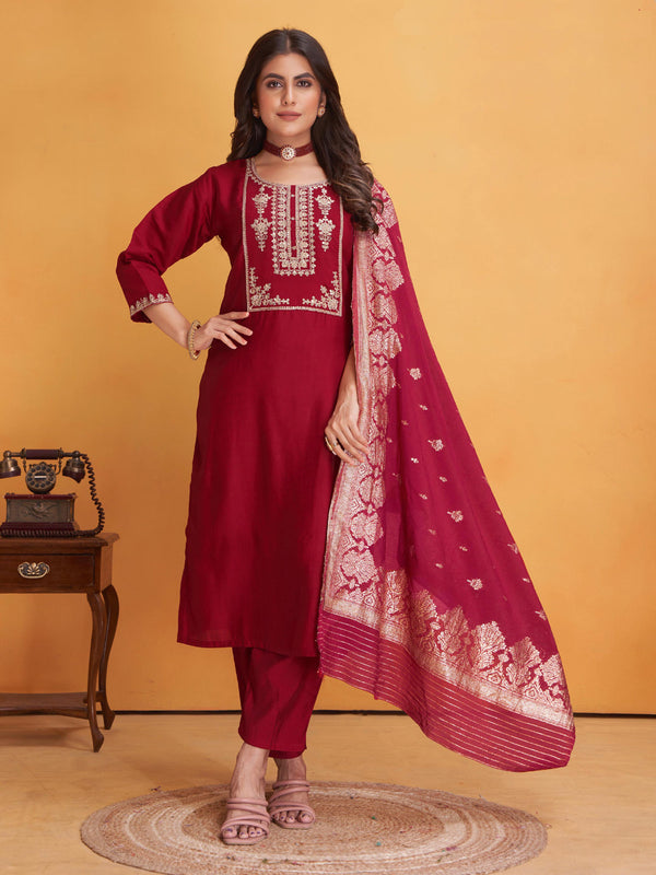 Maroon Roman Silk Pant Suit 193785