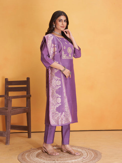 Lavender Roman Silk Pant Suit 193786 Closure View