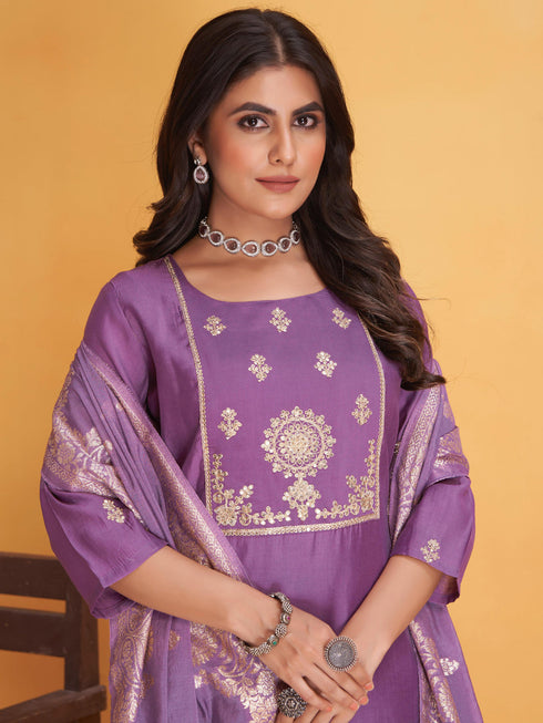 Lavender Roman Silk Pant Suit 193786 Salwar Kameez