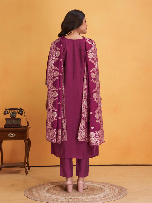 Wine Roman Silk Pant Suit 193787 Back View