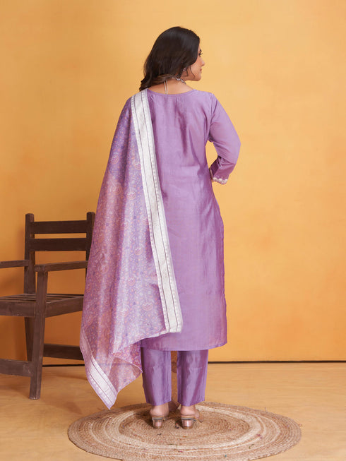 Lavender Roman Silk Pant Suit 193788 Back View