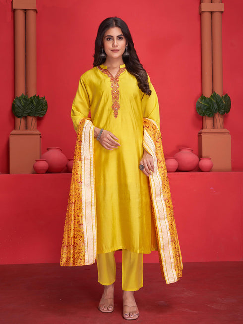 Yellow Roman Silk Pant Suit 193789