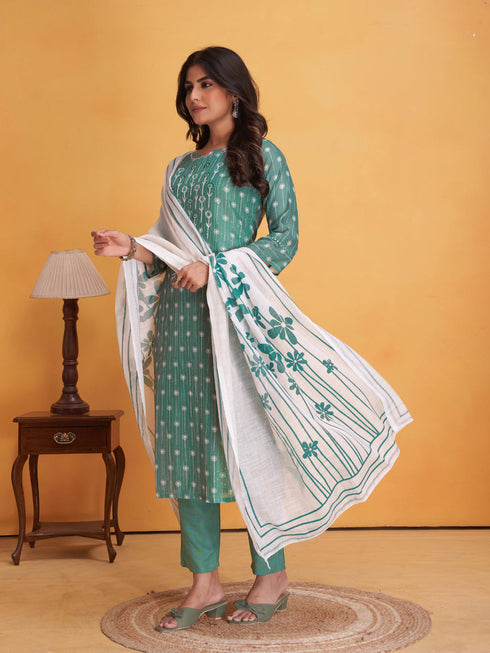 Multi Art Silk Pant Suit 193791 Closure View