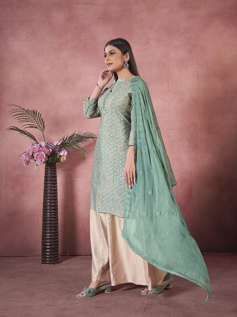 Sea Green Art Silk Pant Suit 193793 Closure View