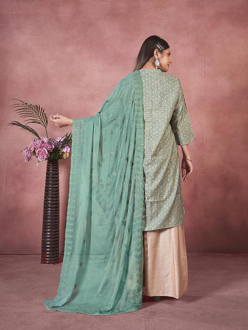 Sea Green Art Silk Pant Suit 193793 Back View