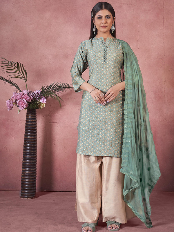 Sea Green Art Silk Pant Suit 193793