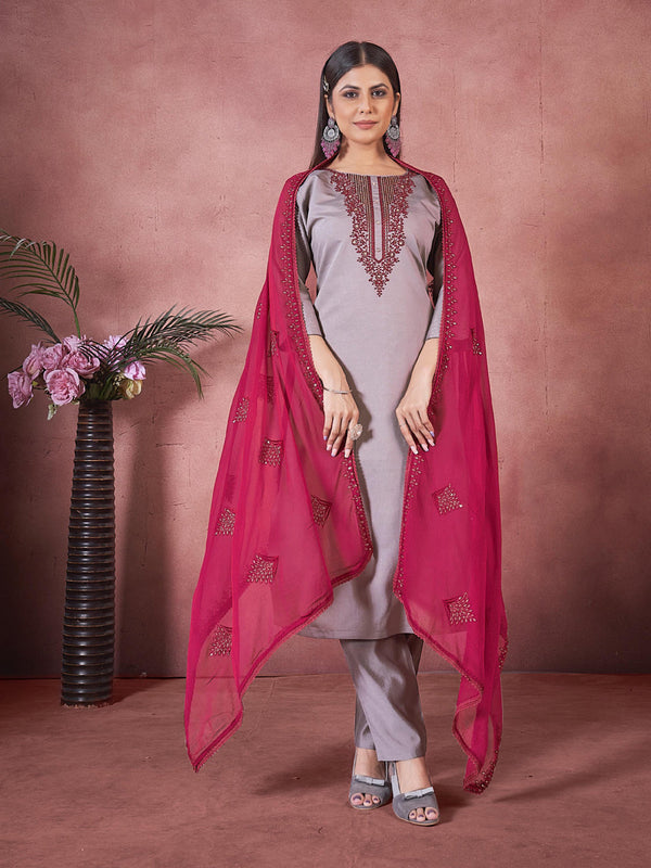 Grey Art Silk Pant Suit 193794