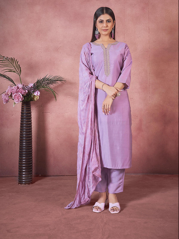 Lavender Art Silk Pant Suit 193795