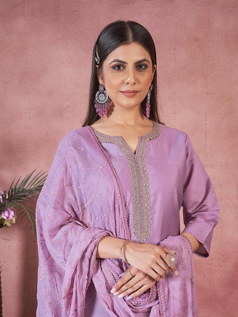 Lavender Art Silk Pant Suit 193795 Salwar Kameez