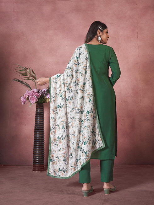 Green Art Silk Pant Suit 193796 Back View