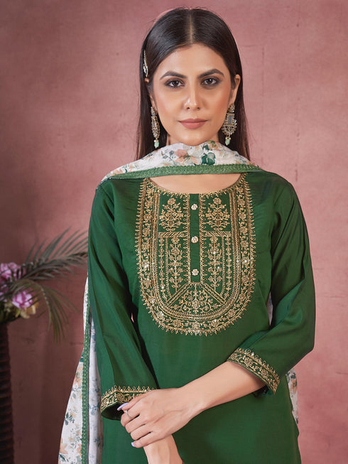 Green Art Silk Pant Suit 193796 Salwar Kameez