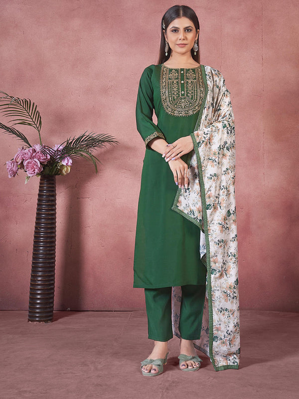 Green Art Silk Pant Suit 193796