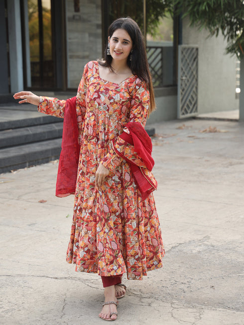 Multi Muslin Anarkali Dress 193833 Closure View