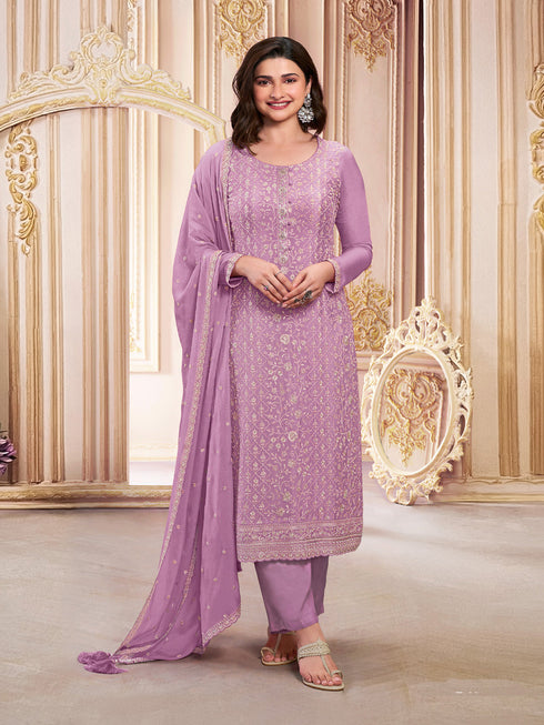 Lavender Heavy Faux Georgette Pant Suit 193842