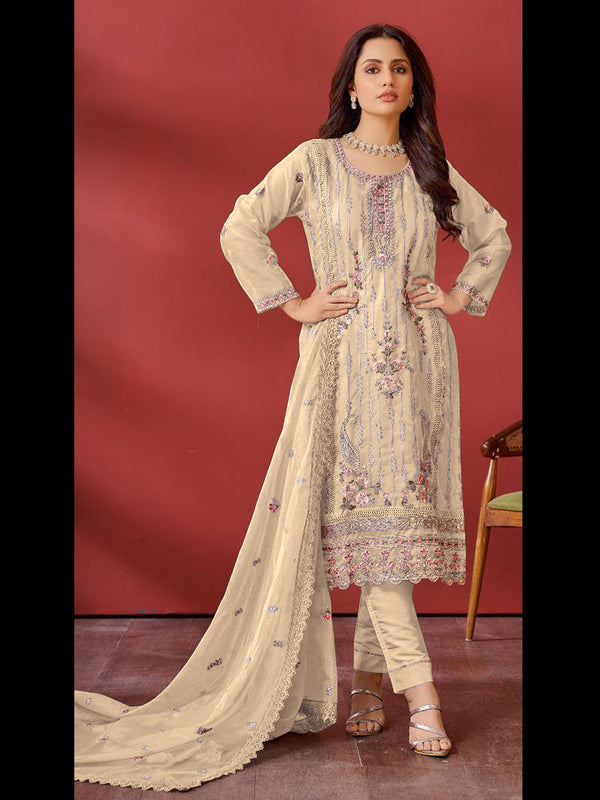 Cream Organza Pant Suit 193845