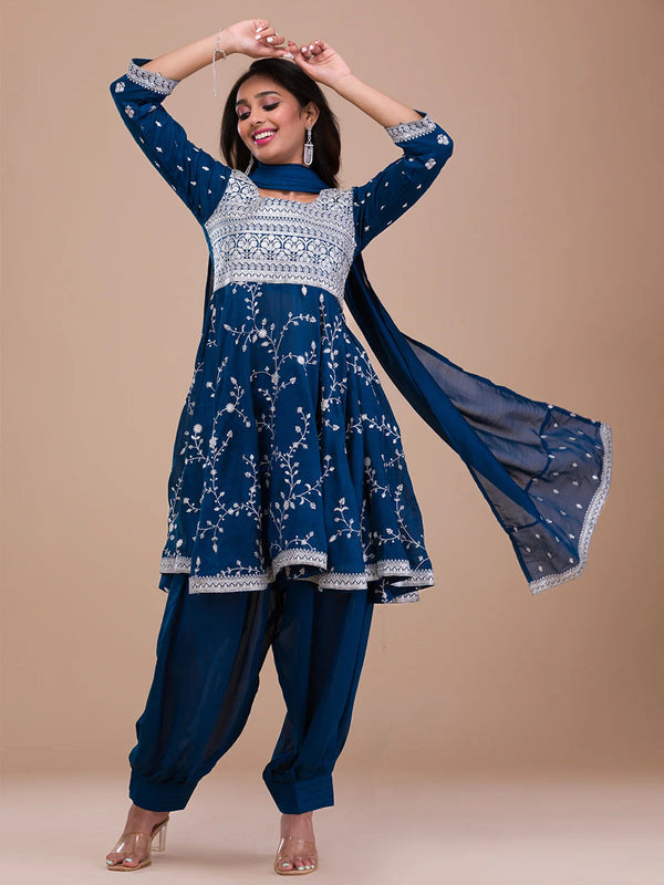 Teal Vichitra Silk Pant Suit 193859