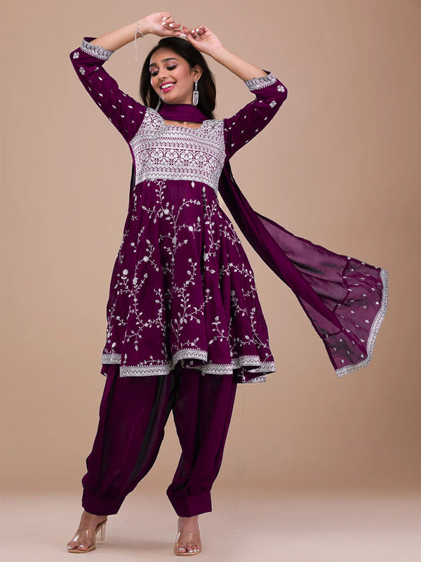 Purple Vichitra Silk Pant Suit 193860