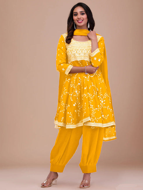 Yellow Vichitra Silk Pant Suit 193862