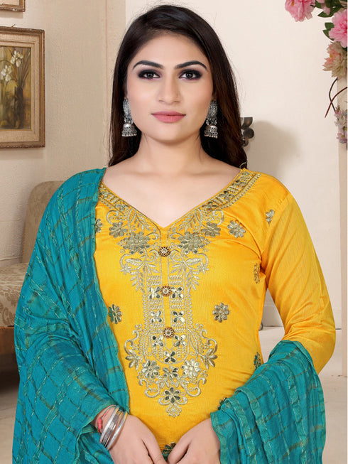 Yellow Model Chanderi Patiyala Dress 193865 Back View