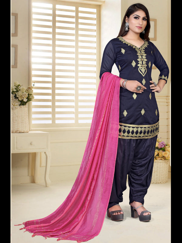 Navy Blue Model Chanderi Patiyala Dress 193866