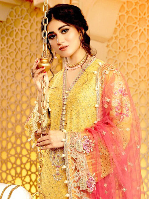 Yellow Georgette Palazzo Suit 193868 Closure View