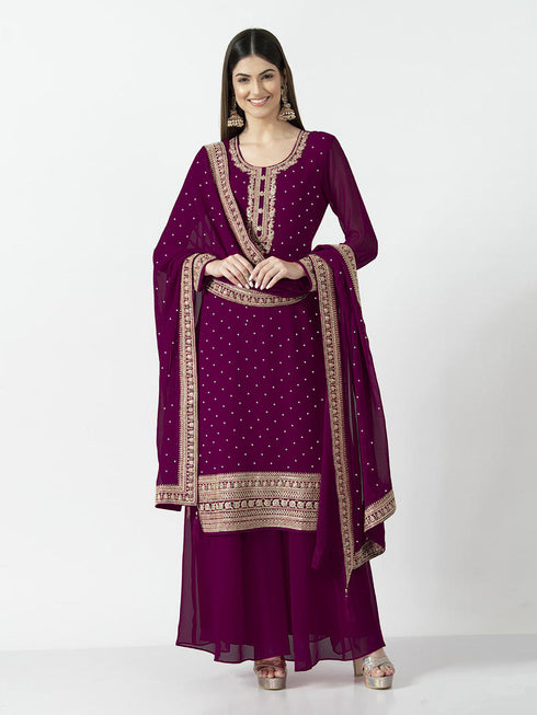 Purple Heavy Georgette Palazzo Suit 193872