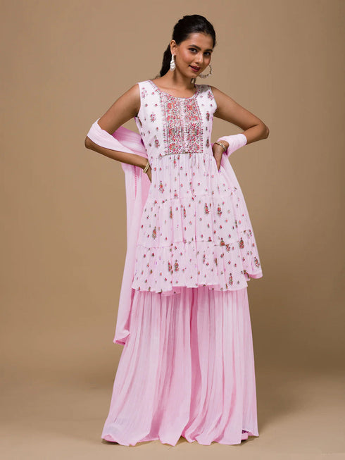 Pink Heavy Georgette Palazzo Suit 193885