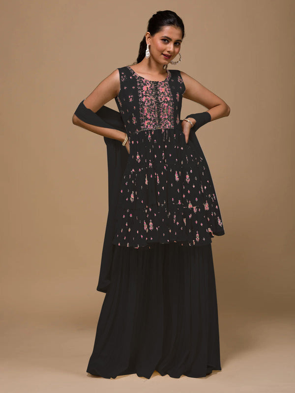 Black Heavy Georgette Palazzo Suit 193888