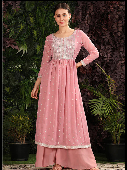 Pink Heavy Georgette Palazzo Suit 193889